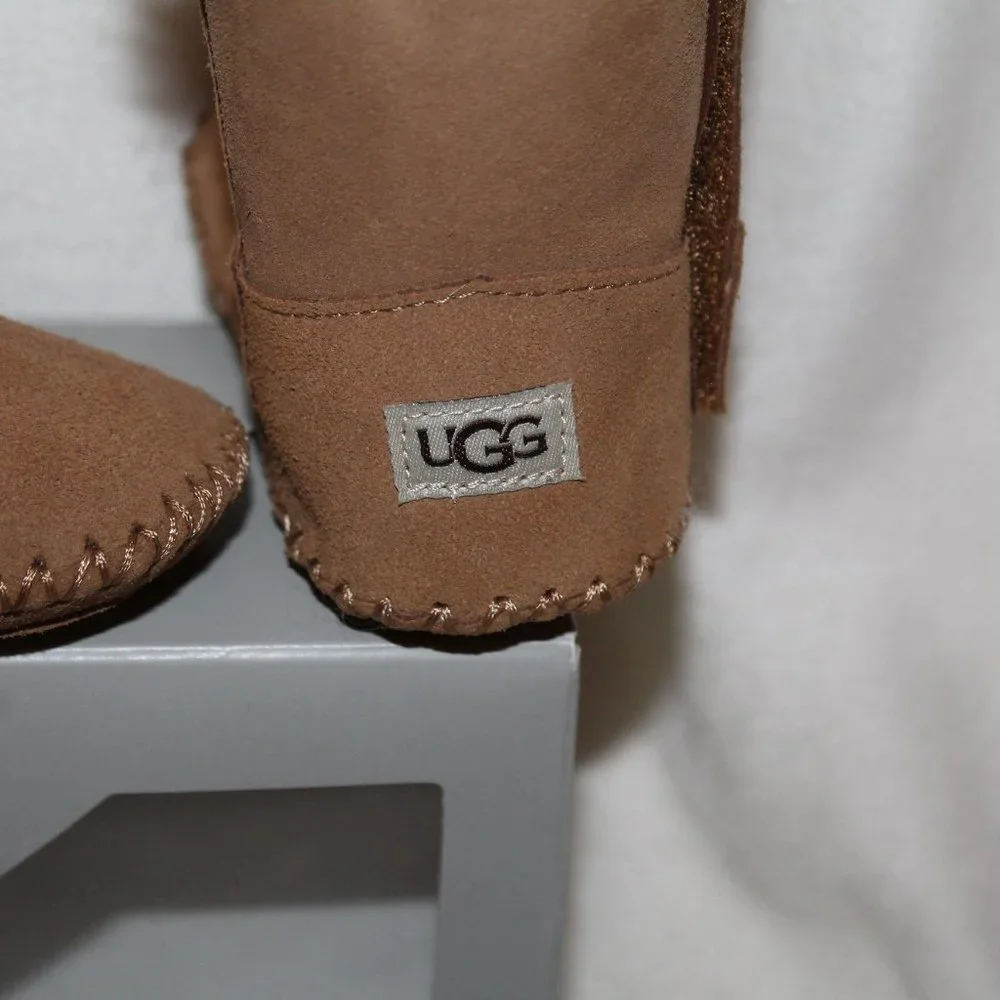 NIB UGG INFANT BOY'S GIRL'S SUEDE SHEARLING BOOTIES CHESTNUT BROWN